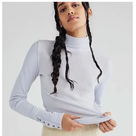 FREE PEOPLE BOHO TOP CUFFED LONG SLEEVES SHIRT MOCK TURTLENECK TEE A2C - Picture 2 of 14